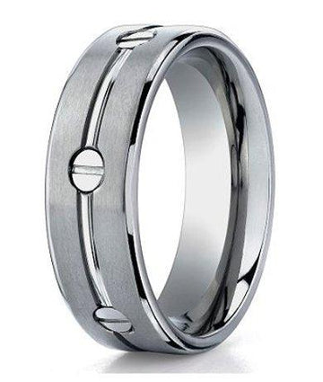 Men's Titanium Ring with Satin Finish with Round Screws | 8mm