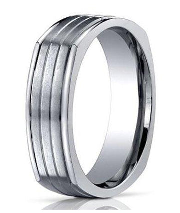 7mm Men's Benchmark Four Sided Titanium Wedding Ring with Horizontal Grooves