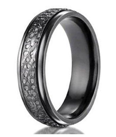 7mm Men's Benchmark Black Titanium Hammered Wedding Ring