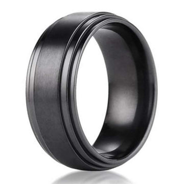 8mm Benchmark Black Titanium Men's Wedding Ring with Step-Down Edges