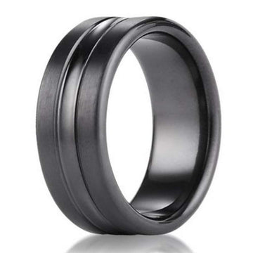 7.5mm Benchmark Black Titanium Men's Wedding Ring With Center Cut