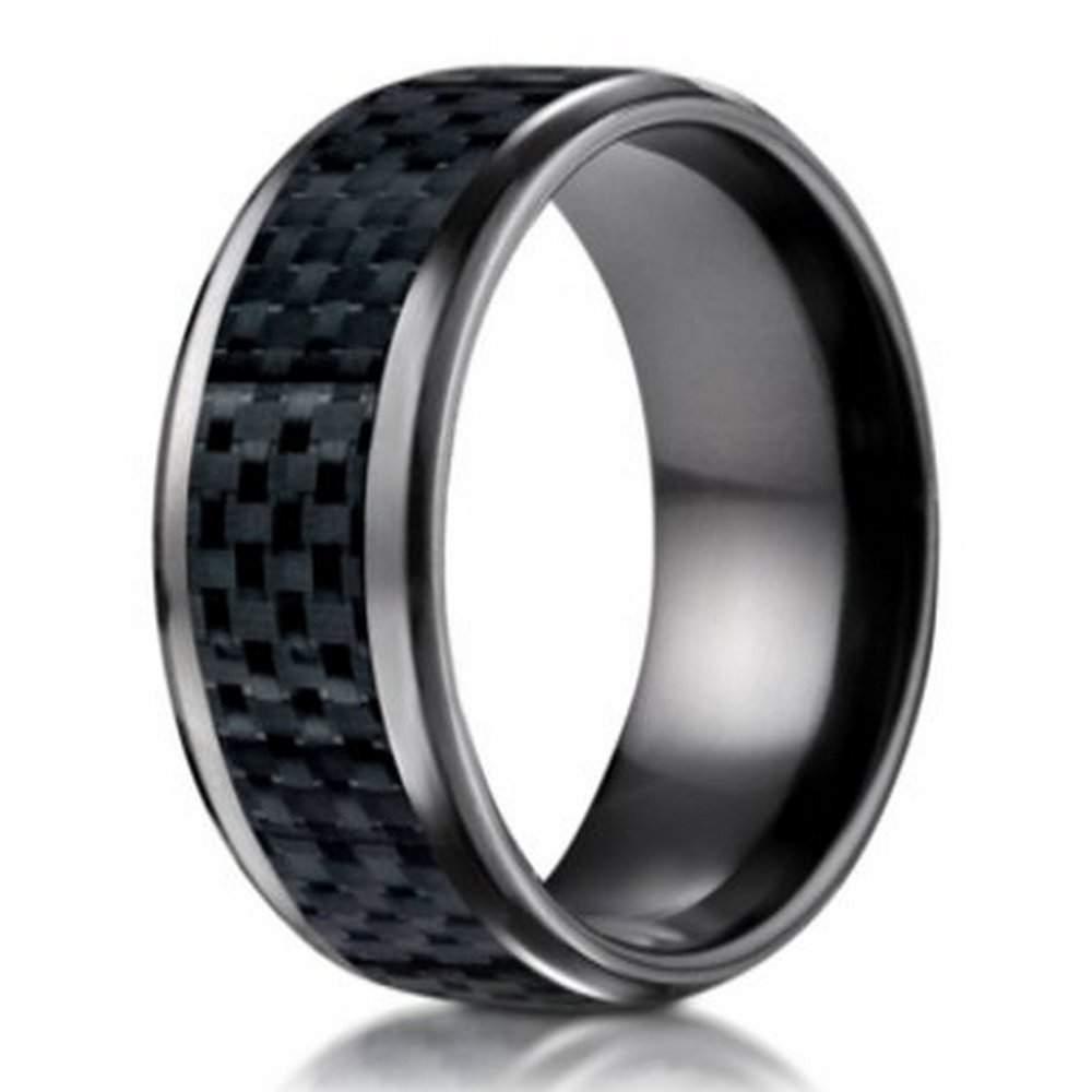 Men's Black Titanium Band 8mm Promise Ring Carbon Fiber Inlay