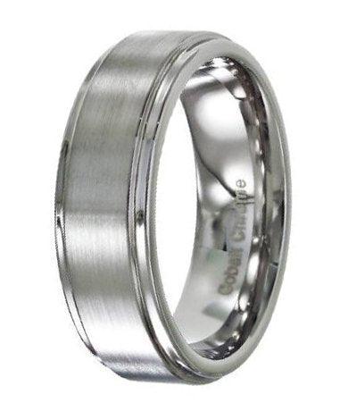 Men's Cobalt Chrome Wedding Ring with Satin Finish and Polished Edges | 8mm