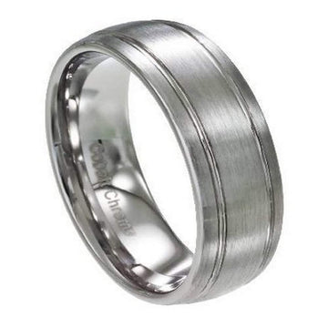 Men's Cobalt Chrome Wedding Band with Satin Finish and Two Grooves | 8mm