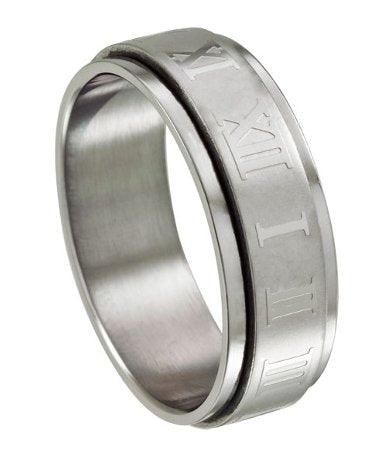 Stainless Steel Roman Numeral Spinner Band-8MM
