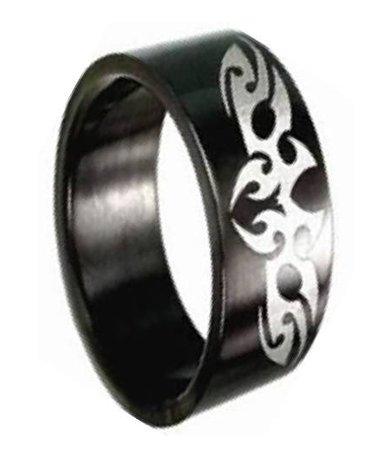 Men's Black Stainless Steel Tribal Ring  Design Polished Finish | 8mm