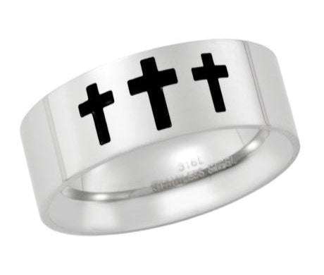 316L Stainless Steel Plain Iron Cross Ring – Silver, Punk/Religious Style, Sizes 7-15 (RZ163)