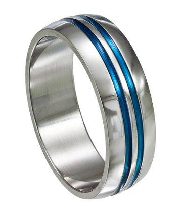 Stainless Steel Ring with Blue Grooves-8MM