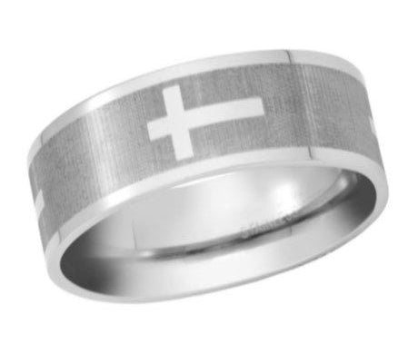The Faithmark Stainless Steel Polished Laser Engraved Cross Ring