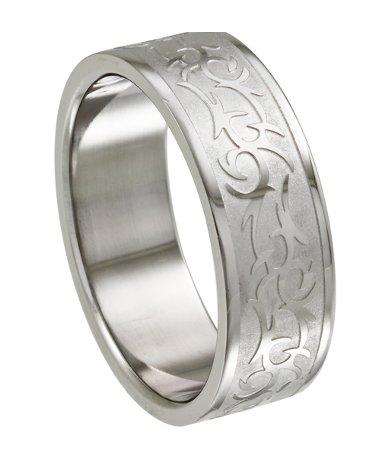 Men's Intricate Tribal Laser Design Ring -8.5MM