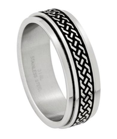 Stainless Steel Spinner Ring with Geometric Design-8mm