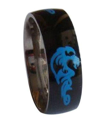 Black Stainless Steel Ring With Blue Dragon Design-8mm