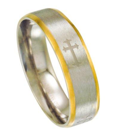 Two Tone Stainless Steel Ring for Men with Cross Design | 6mm