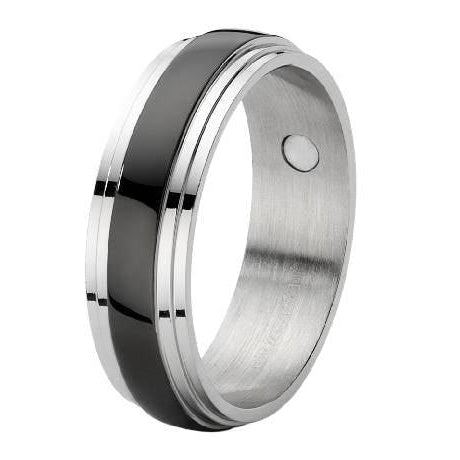 Stainless Steel Magnetic Ring With Black Enamel Inset-8mm – Just