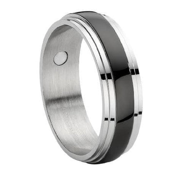 Stainless Steel Magnetic Ring With Black Enamel Inset-8mm