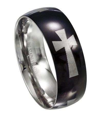 Black Stainless Steel Cross Ring-8mm