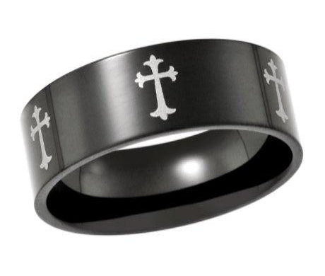 The Valor Men's Black Stainless Steel Cross Ring with Silver