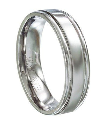 Men's Stainless Steel Wedding Band with Grooved Edges and Polished Finish | 6mm