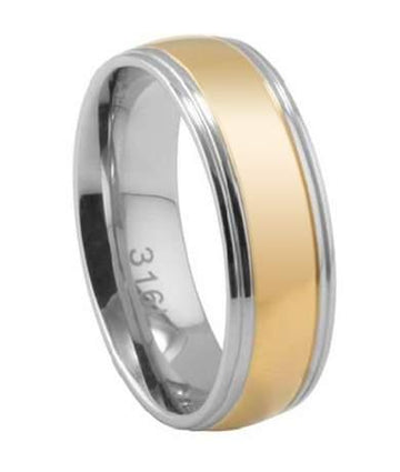 Men's Stainless Steel Wedding Band with Two-Tone Polished Finish | 7mm