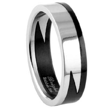 Men's Stainless Steel Puzzle Ring with Polished Finish and Black Accent | 7.5mm