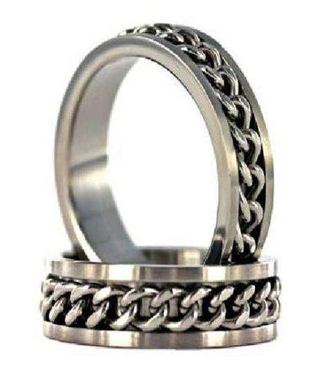 Brushed Stainless Steel Ring with Spinning Chain 8mm