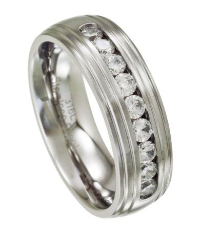 Men's Stainless Steel Wedding Band with 9 CZs | 8mm