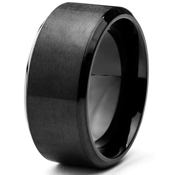 Men's Stainless Steel Black Wedding Band with Matte Finish | 10mm