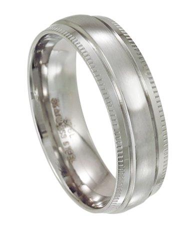 Men's Stainless Steel Wedding Ring with Polished Milgrain Edges | 7mm