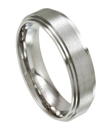 Men's Stainless Steel Wedding Ring with Step Down Edges | 7mm
