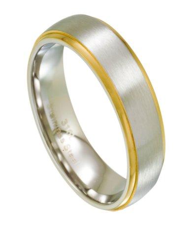 Men's Stainless Steel Wedding Band, Gold Step Down Edges | 7mm