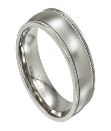 Milgrained Men's Stainless Steel Wedding Ring, Round Edges | 8mm