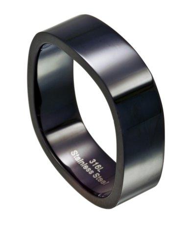 Four Sided Polished Black Stainless Steel Ring for Men | 8mm