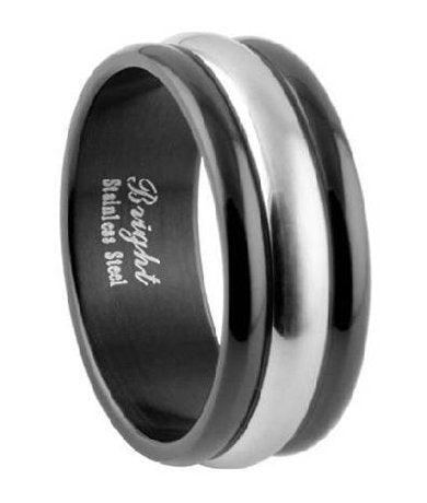 Men's Black and Gray Stainless Steel Band -8mm