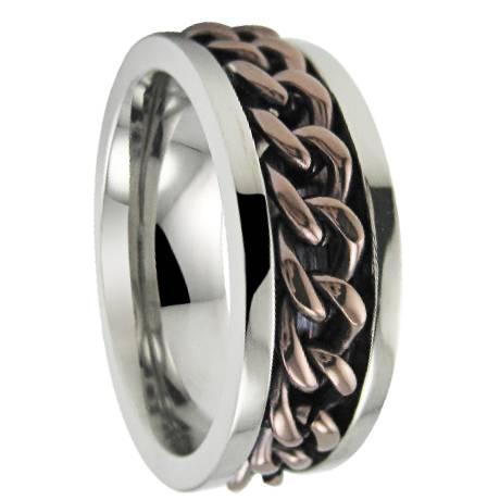 Men's Stainless Steel Spinner Ring with Bronze Chain and Polished Finish | 8mm