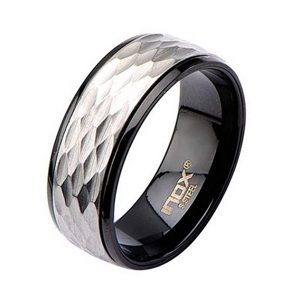 Men's Stainless Steel Matte and IP Black Polished Spinner Ring-8mm
