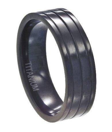 Men's Titanium Black Ridged Wedding Band with Glossy Finish | 7mm