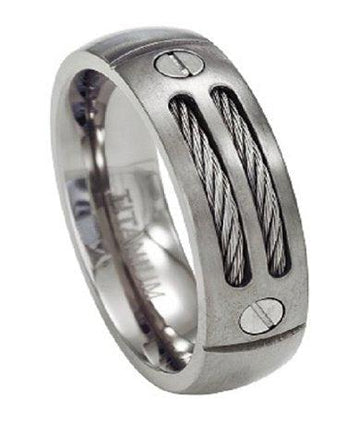 Double Cable Men's Titanium Ring and Two Screws 8mm