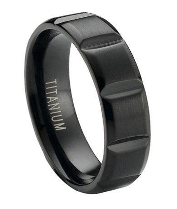 Matte Finished Black Titanium Wedding Ring with Vertical Grooves | 6mm