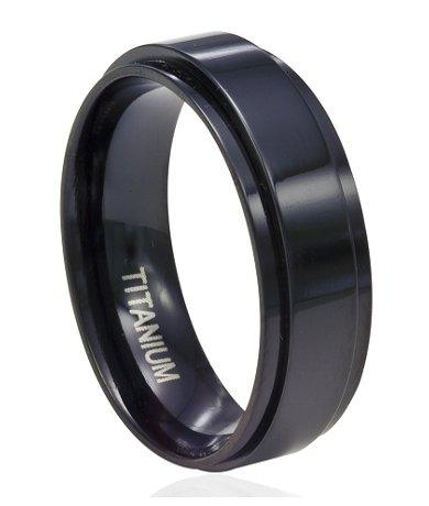 Men's Black Titanium Spinner Ring with Flat Profile and Glossy Finish | 8mm