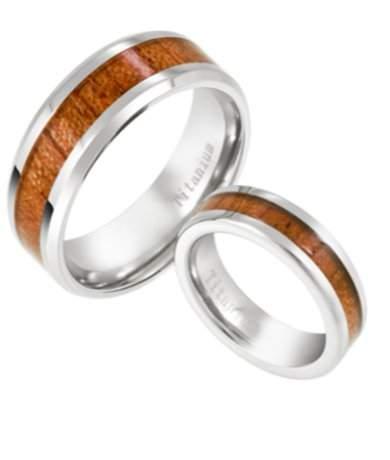 His and Hers Titanium Koa Wood Matching Rings