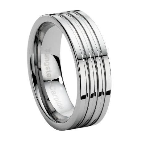 Tungsten Wedding Band with Three Grooves-8mm