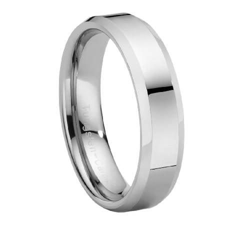 Tungsten Carbide Wedding Ring with Beveled Edges and Polished Finish-7mm