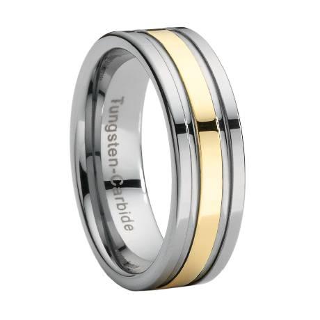 Tungsten Wedding Band with Gold Stripe Overlay-8mm