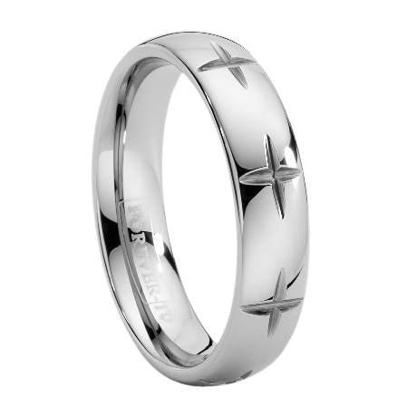 Men's Tungsten Band with Crosses Carved Ring -6mm