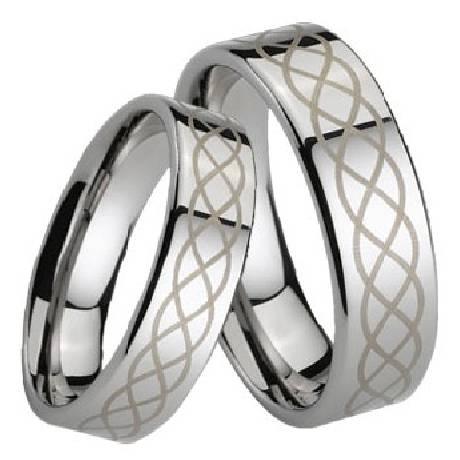 Polished Tungsten Ring with Lasered Scroll Design-7mm