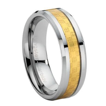 Tungsten Carbide Ring with Gold Carbon Fiber Inlay-8mm