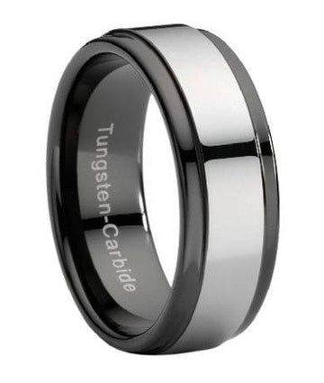 Black Tungsten Ring with Gray Tungsten Band -9mm