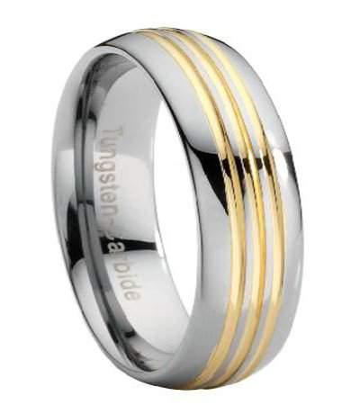 Tungsten Wedding Band with Three Gold Grooves -7mm