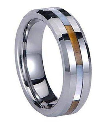 Beveled Edge Tungsten Ring with Shell Inlay -6mm