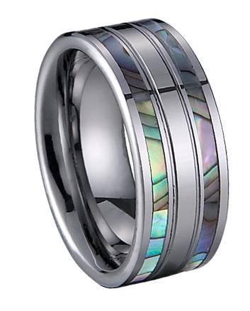 Tungsten Ring with Two Row Shell Inlay -8mm